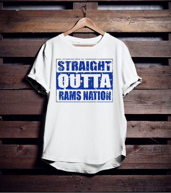 Straight Outta Rams Nation Bold Blue Text T-Shirt