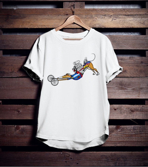 The Indianapolis One Cartoon Dog Dragster Engine Racing T-Shirt