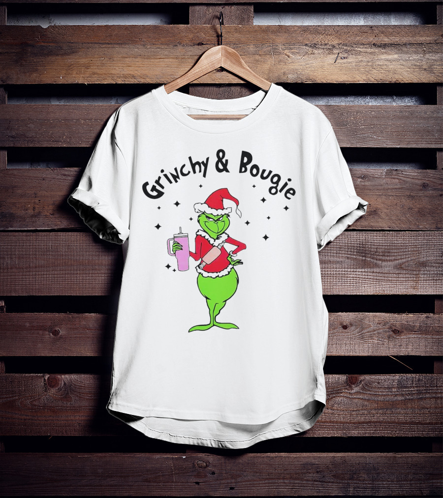 Grinchy And Bougie Santa With Pink Tumbler T-Shirt