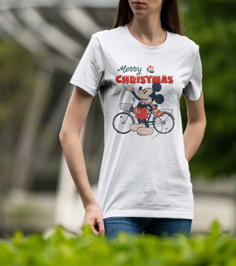 Mickey Mouse Merry Christmas Bicycle Holiday Cheer T-Shirt