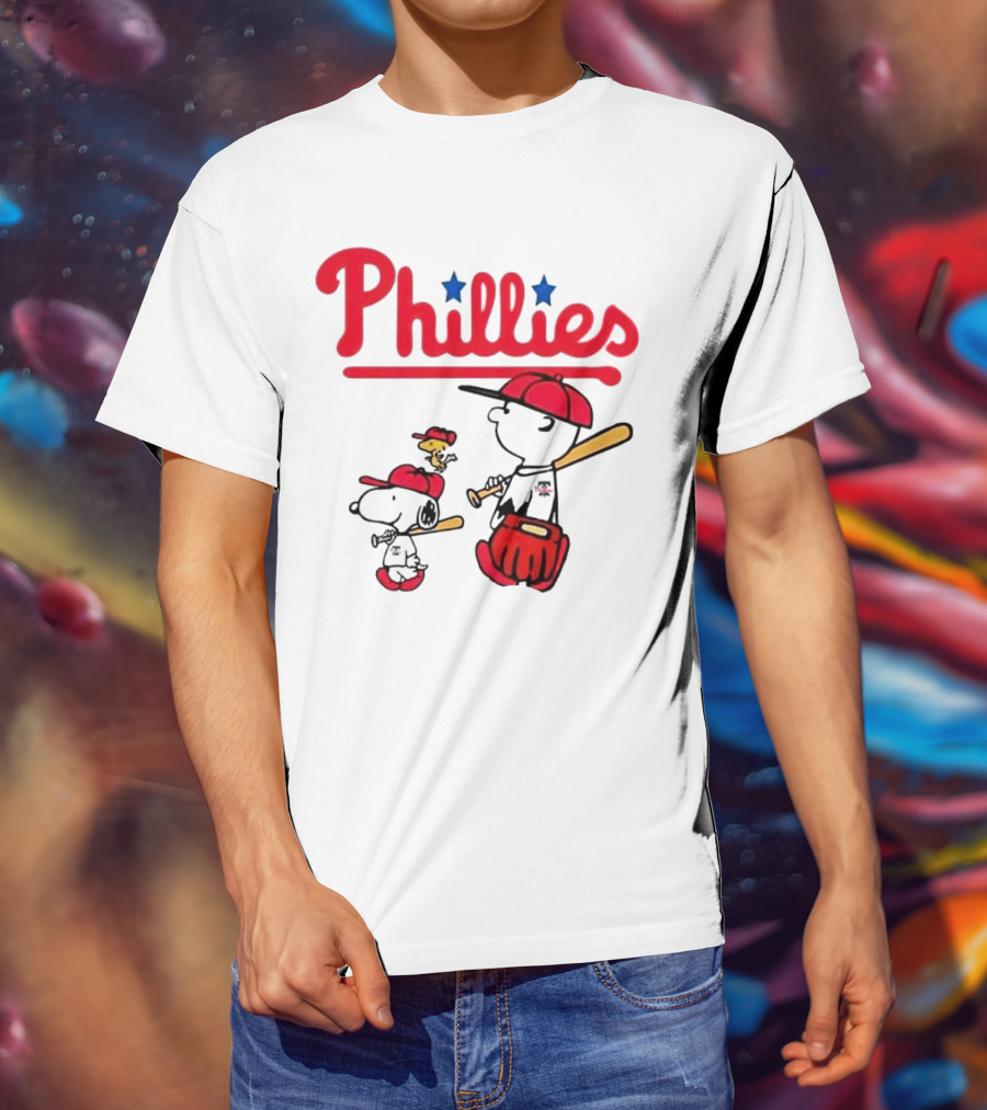 Phillies Snoopy Woodstock Charlie Brown Peanuts Baseball T-Shirt