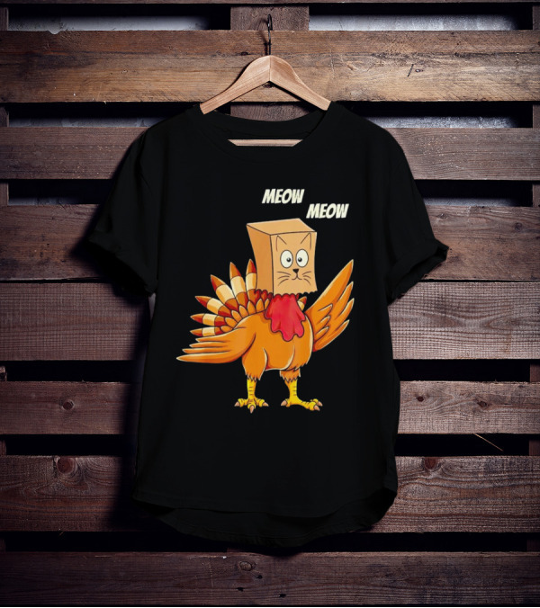 Meow Meow Turkey Cat Thanksgiving T-Shirt