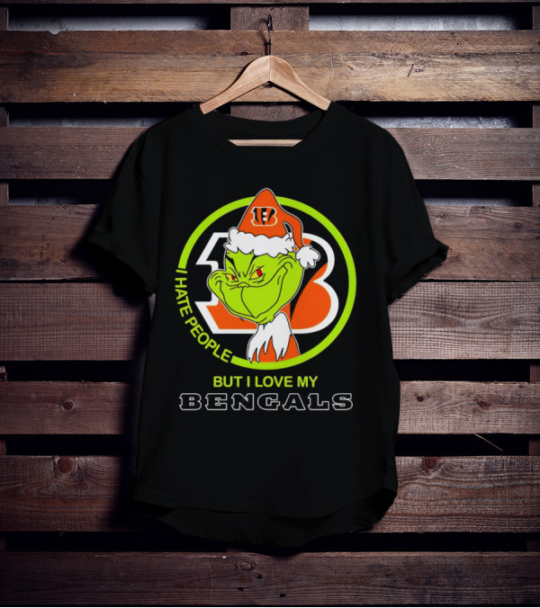 Grinch Santa Hat I Hate People But I Love My Bengals Football Fan T-Shirt