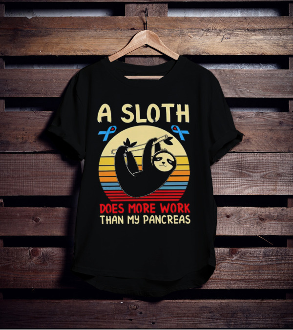 A Sloth Does More Work Than My Pancreas Vintage Style With Blue Diabetes Awareness Ribbons T-Shirt