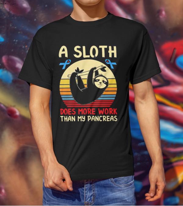 A Sloth Does More Work Than My Pancreas Vintage Style With Blue Diabetes Awareness Ribbons T-Shirt