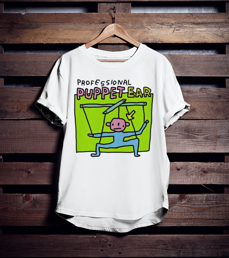 Professional Puppet Ear Illustration Marooned On Vibrant Green Background T-Shirt