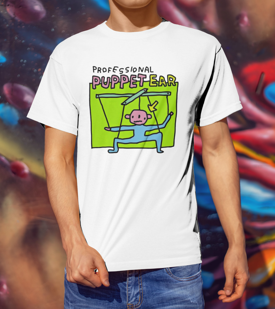 Professional Puppet Ear Illustration Marooned On Vibrant Green Background T-Shirt