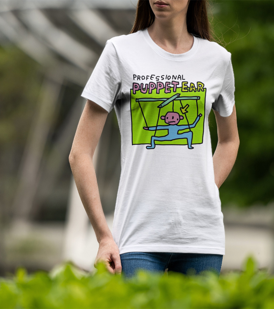 Professional Puppet Ear Illustration Marooned On Vibrant Green Background T-Shirt