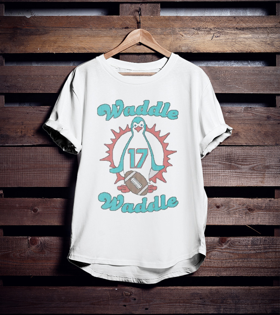 Waddle Waddle 17 Football Penguin Miami Dolphins T-Shirt