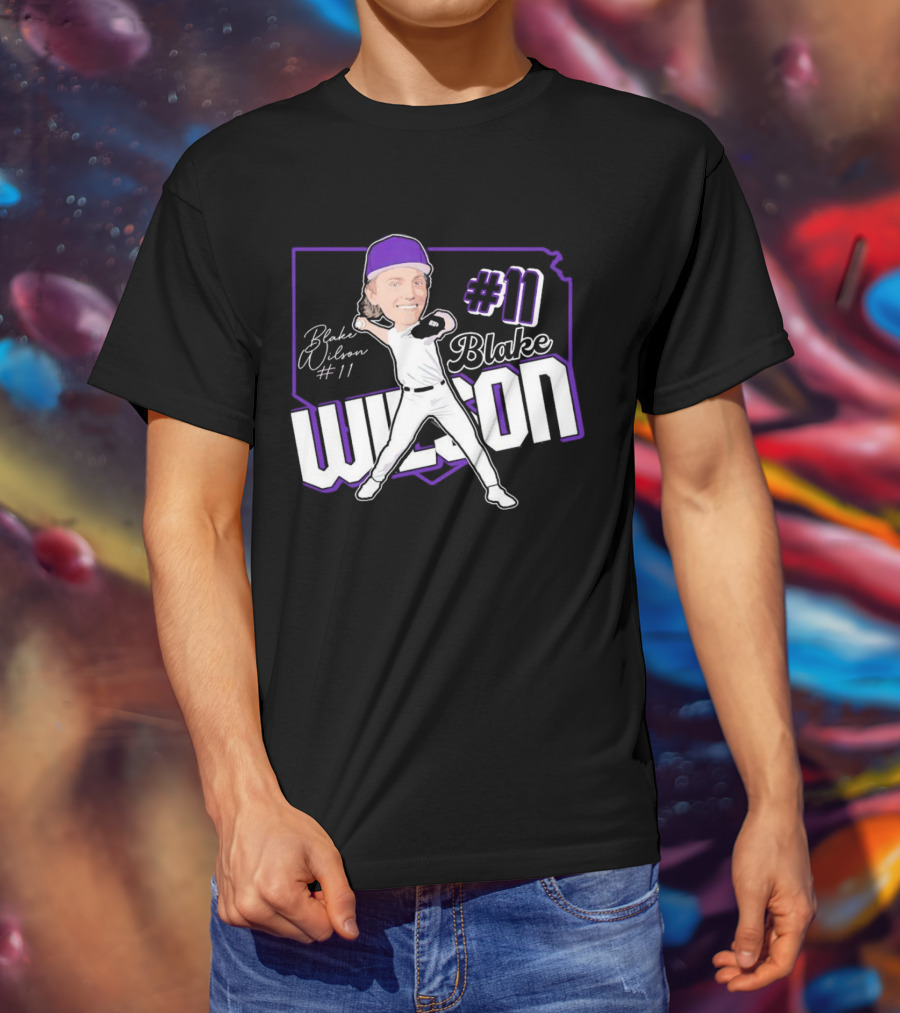 Blake Wilson #11 Kansas State Wildcats Baseball Cartoon Signature T-Shirt