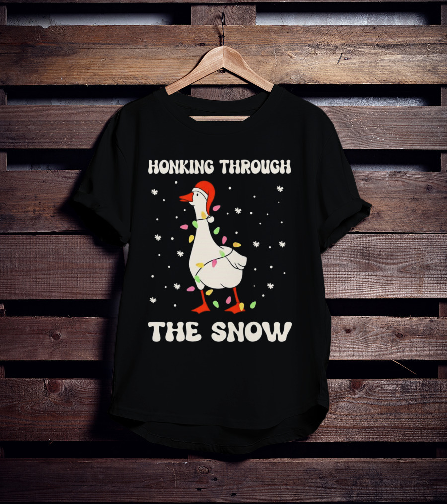 Honking Through The Snow Goose Wrapped In Christmas Lights T-Shirt