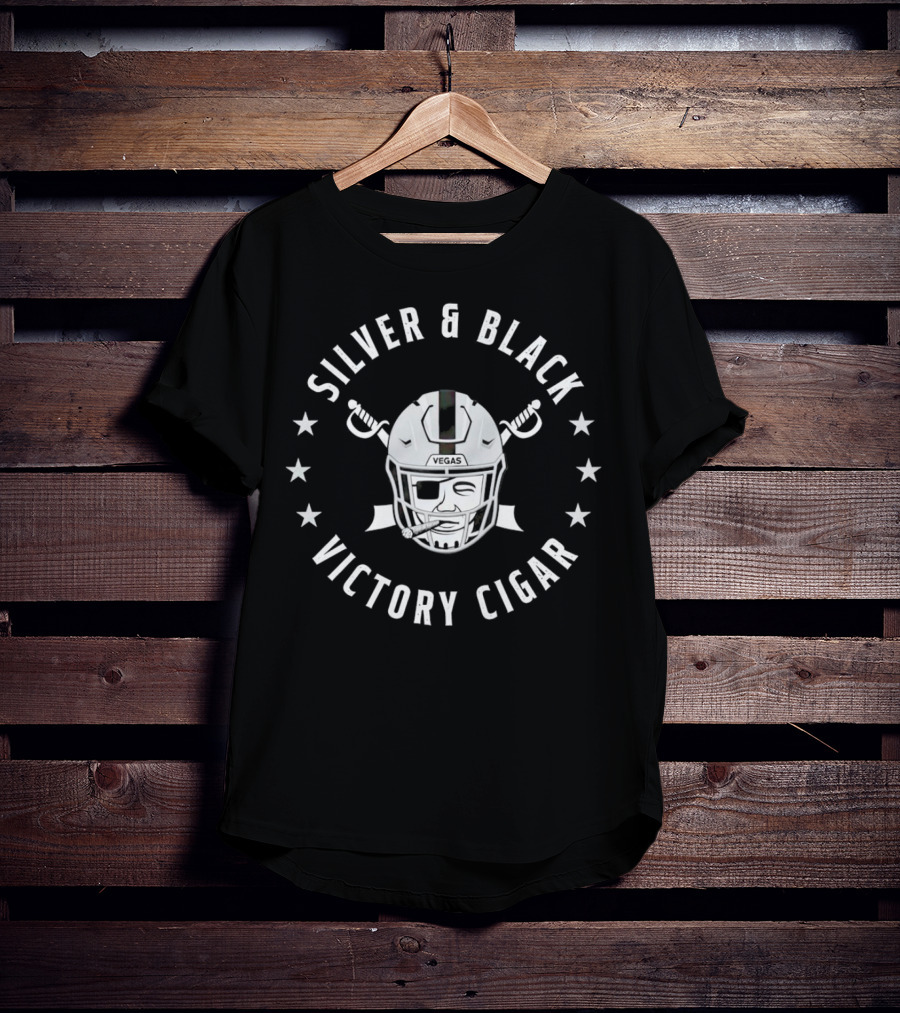 Silver And Black Vegas Victory Cigar Raiders Helmet T-Shirt