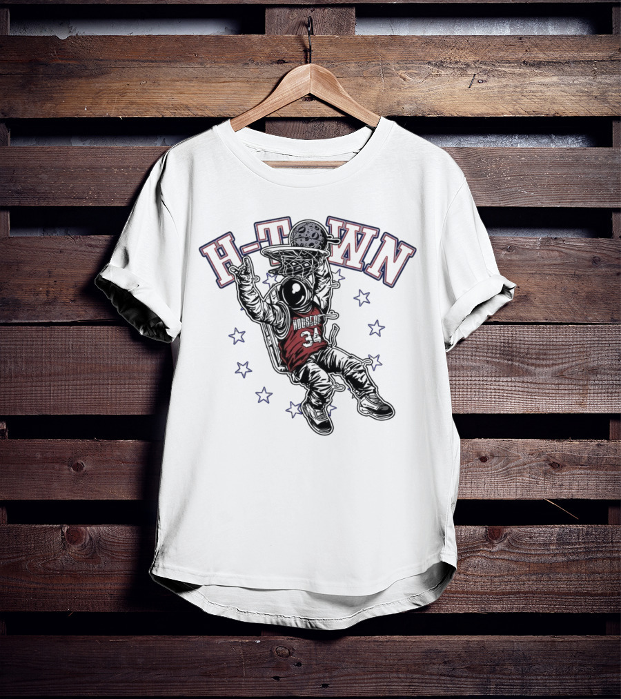 H-Town Astronaut Dunking Moon Stars Nolan Ryan 34 Houston Astros T-Shirt