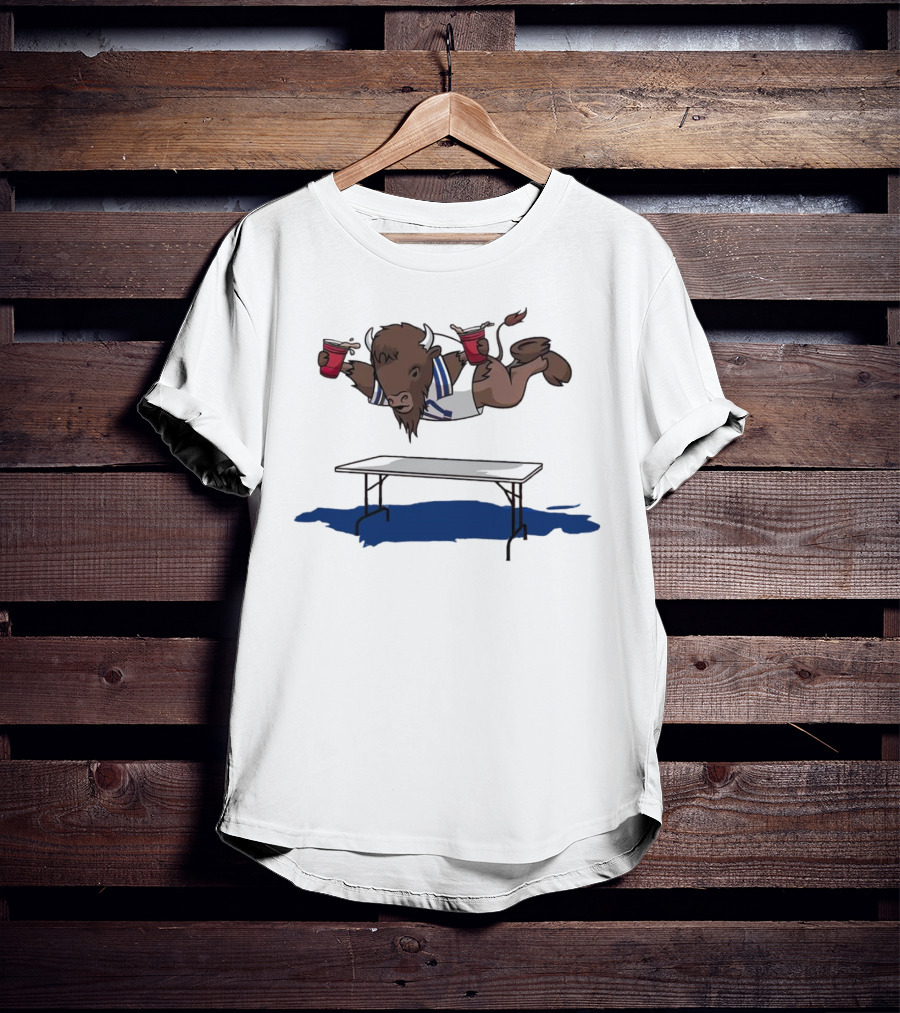 Buffalo Bills Smash Tables Jumping Bison With Red Cups T-Shirt