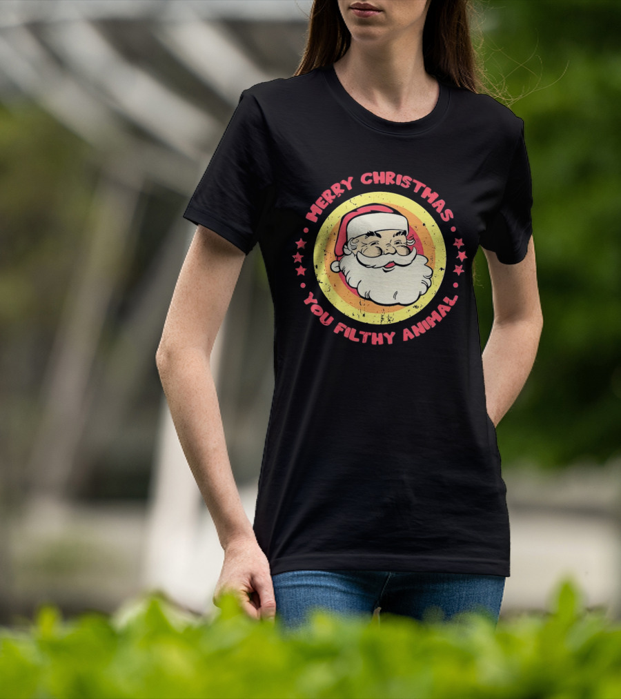 Merry Christmas You Filthy Animal Santa T-Shirt