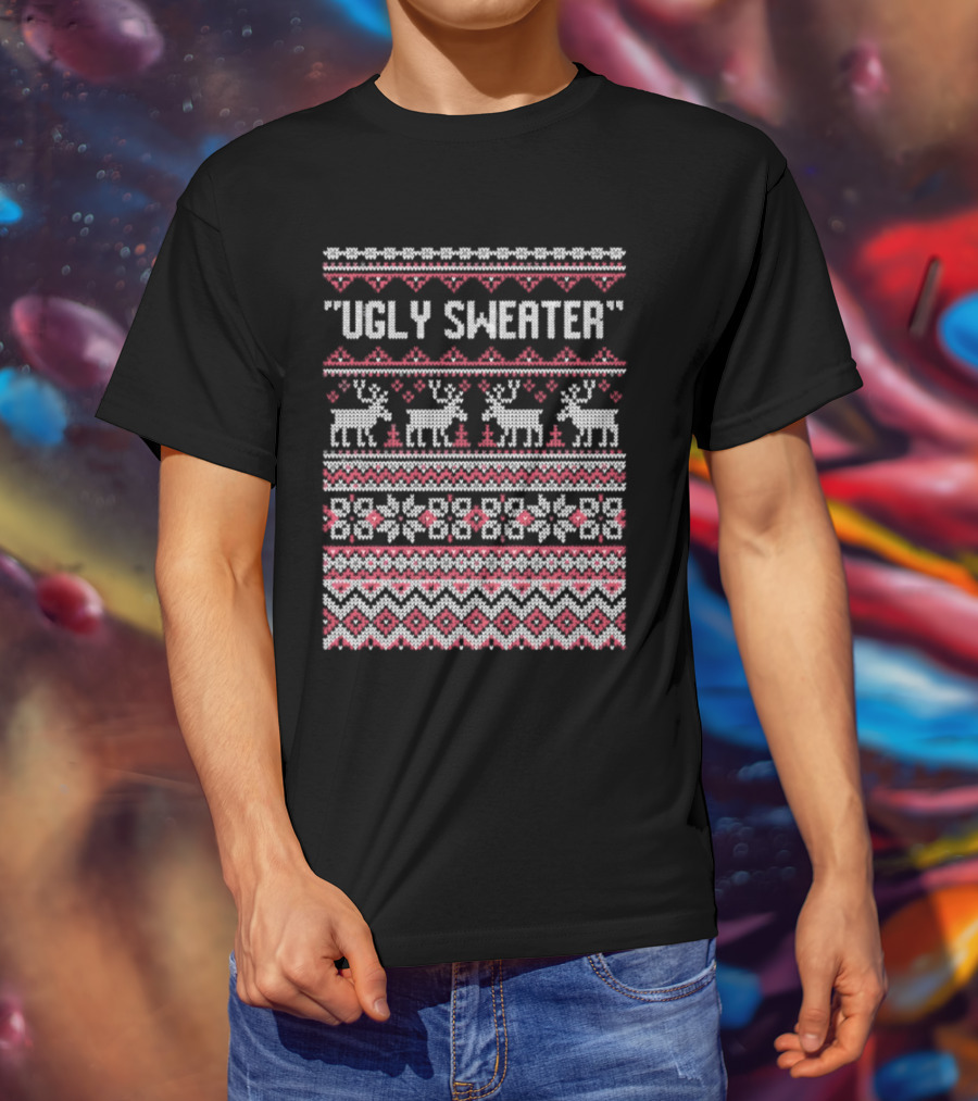 Ugly Sweater Christmas Reindeer Snowflake T-Shirt