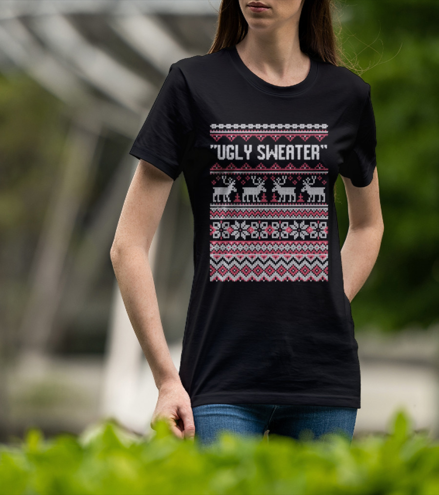 Ugly Sweater Christmas Reindeer Snowflake T-Shirt