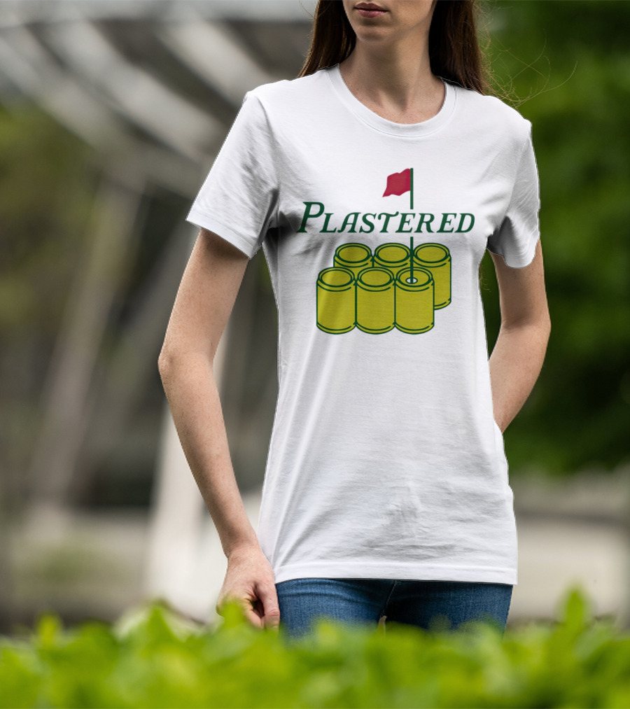 Plastered Flag With Beer Can Pyramid And Red Golf Pin T-Shirt