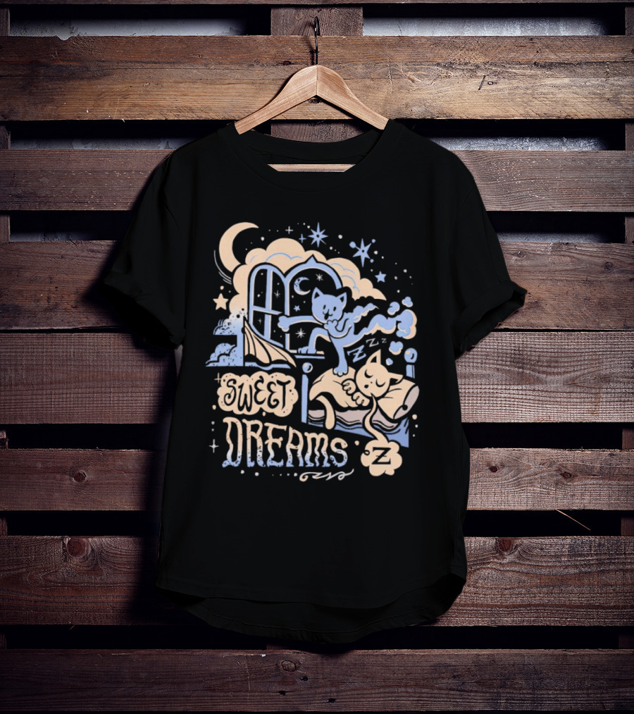 Sweet Dreams Dreaming Cat Under Moon And Stars T-Shirt