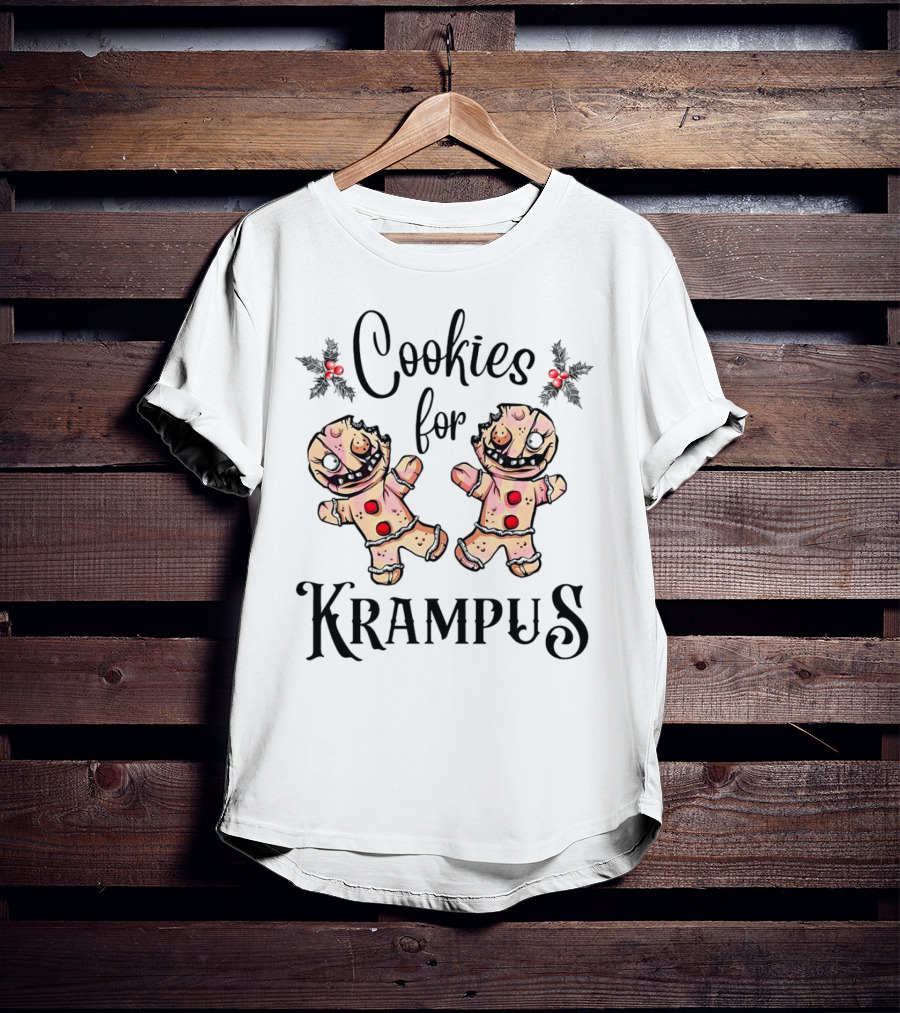 Cookies For Krampus Creepy Gingerbread Man Holly Berries T-Shirt