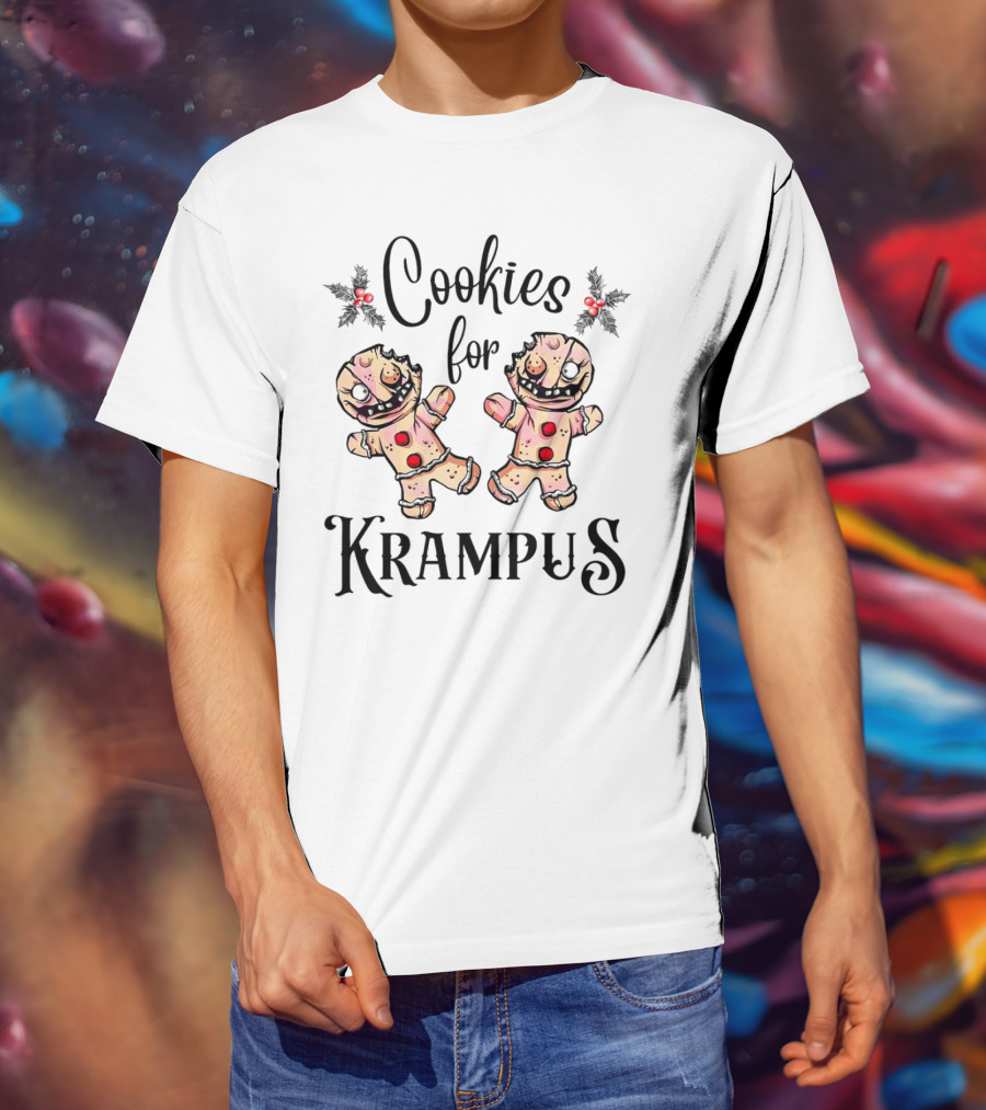 Cookies For Krampus Creepy Gingerbread Man Holly Berries T-Shirt