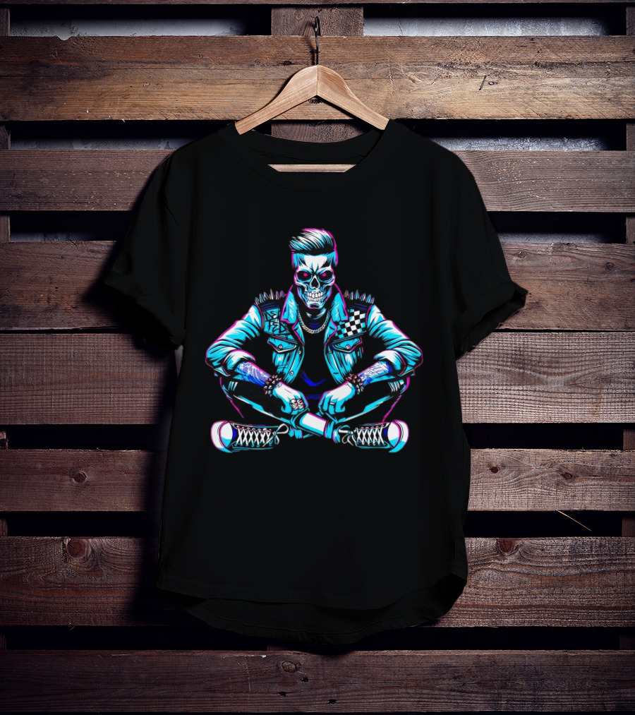 TTD Wrestling Mr. Dead Fed Skull Punk Skeleton With Spiked Jacket And Tattoos T-Shirt