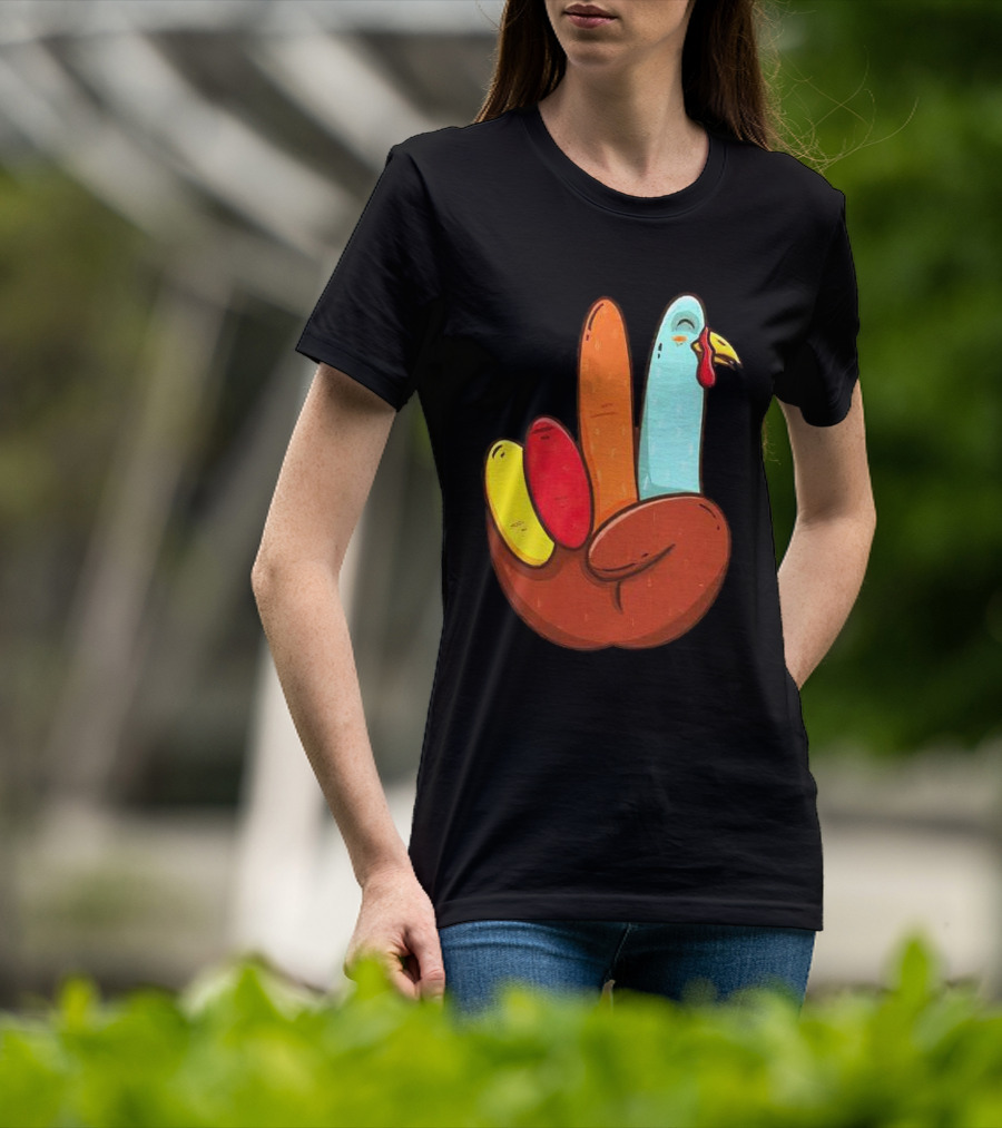 Peace For Turkeys Hand Gesture Turkey Pardon Humor T-Shirt