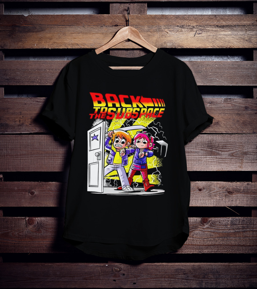 Back To The Subspace Scott Pilgrim And Ramona With Retro Door And Lightning T-Shirt