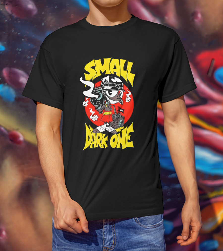 Small Dark One Gunsmoke Skateboard Pizza Character T-Shirt