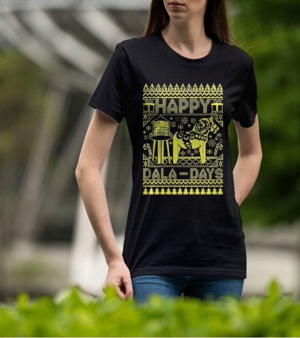 Andersonville Happy Dala Days Christmas Sweater Pattern With Water Tower And Dala Horse T-Shirt