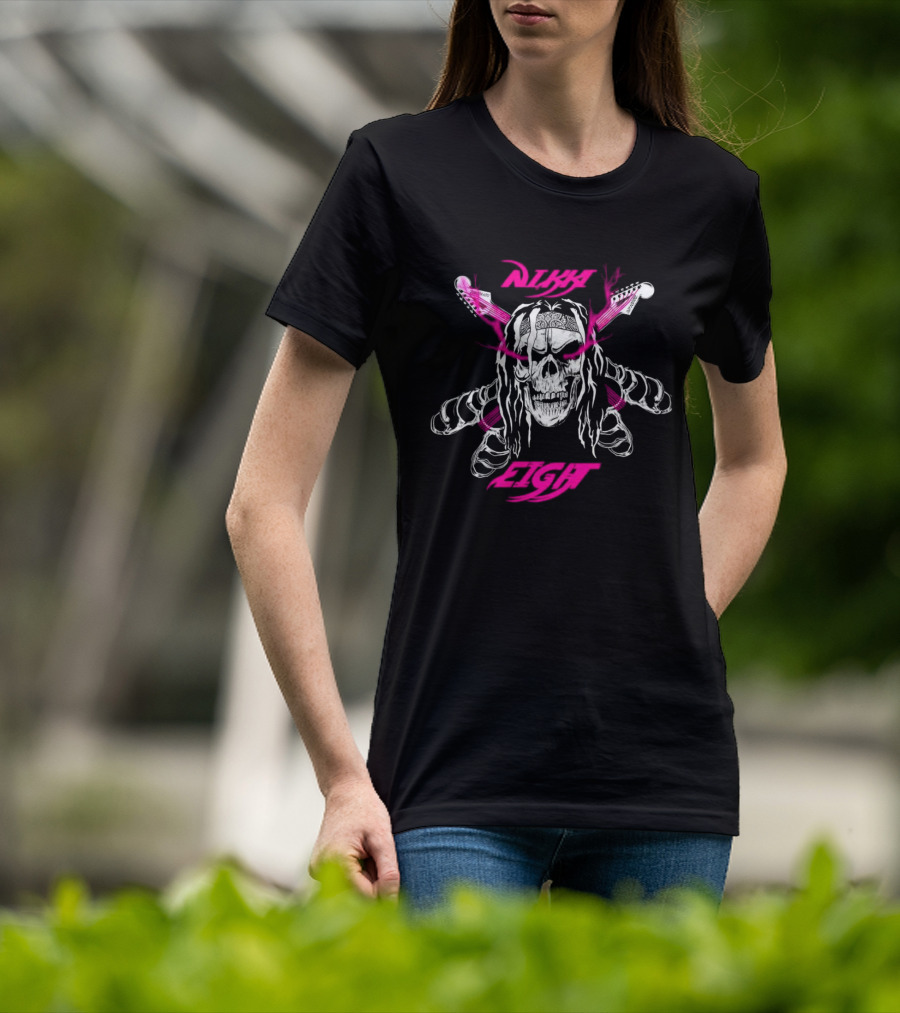Nikki Eight Eight Skull Crossbones Guitars Pink Bandana T-Shirt