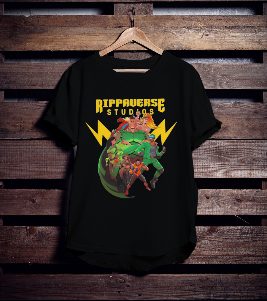 Rippaverse Studios Superhero Team Iconic Action Characters T-Shirt