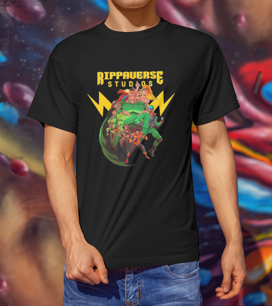 Rippaverse Studios Superhero Team Iconic Action Characters T-Shirt