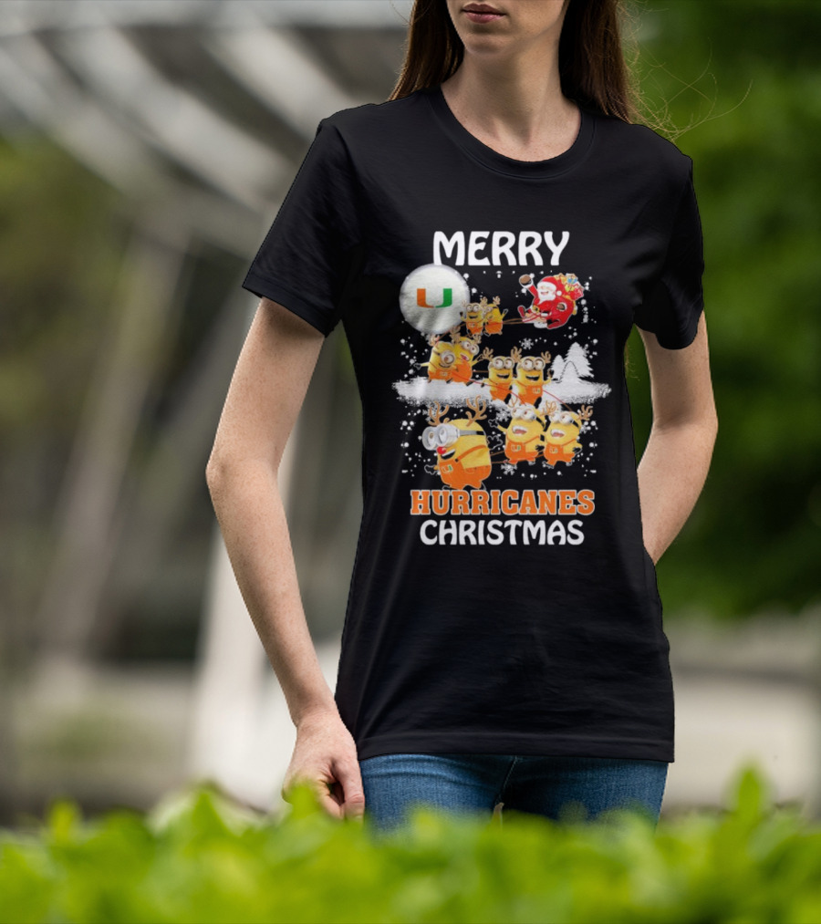 Merry Minions Miami Hurricanes Christmas T-Shirt