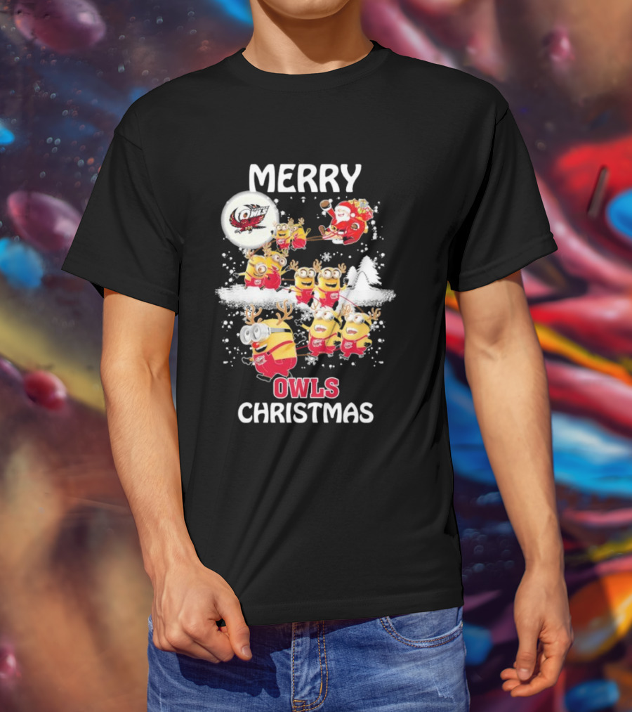 Minions Merry Temple Owls Christmas Santa Snow Scene T-Shirt