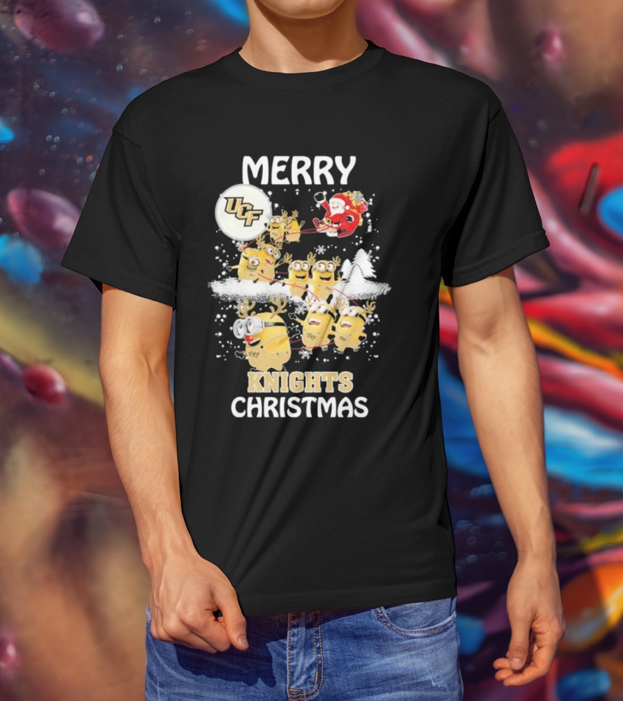 Merry UCF Knights Christmas With Minions And Santa T-Shirt