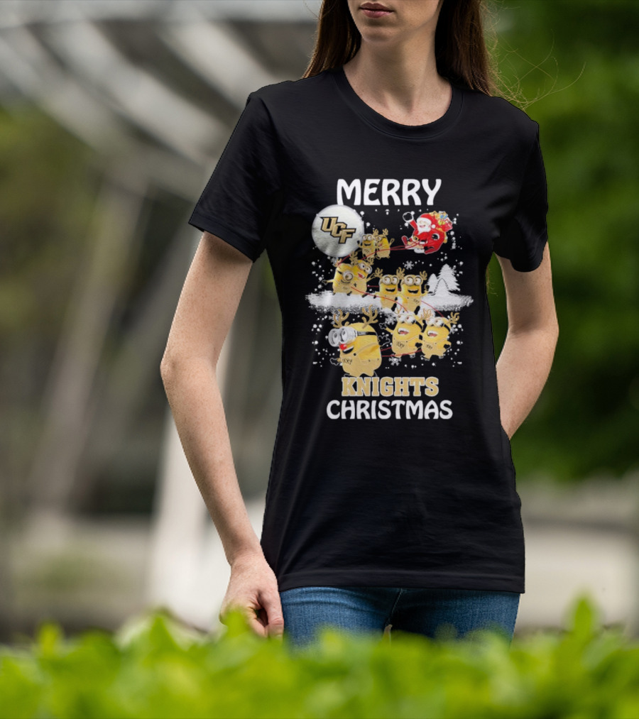 Merry UCF Knights Christmas With Minions And Santa T-Shirt