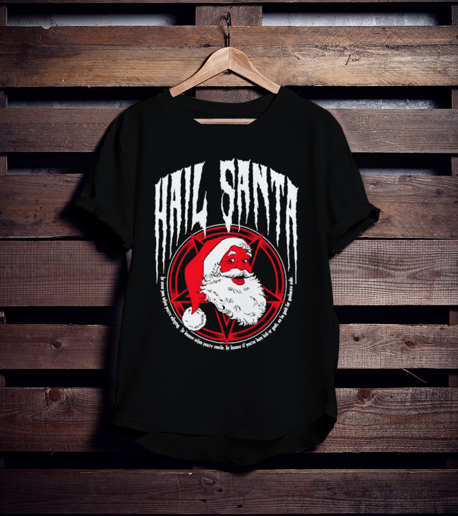 Hail Santa Evil Christmas Pentagram Santa Hat T-Shirt