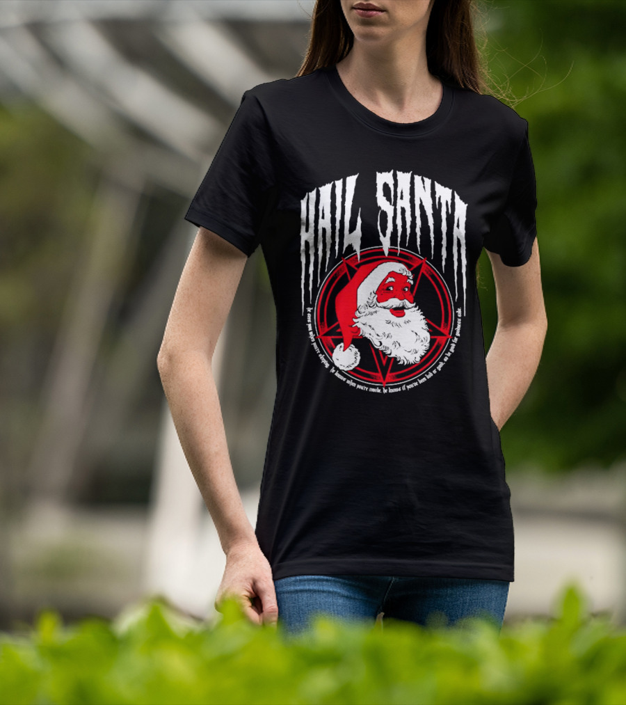 Hail Santa Evil Christmas Pentagram Santa Hat T-Shirt