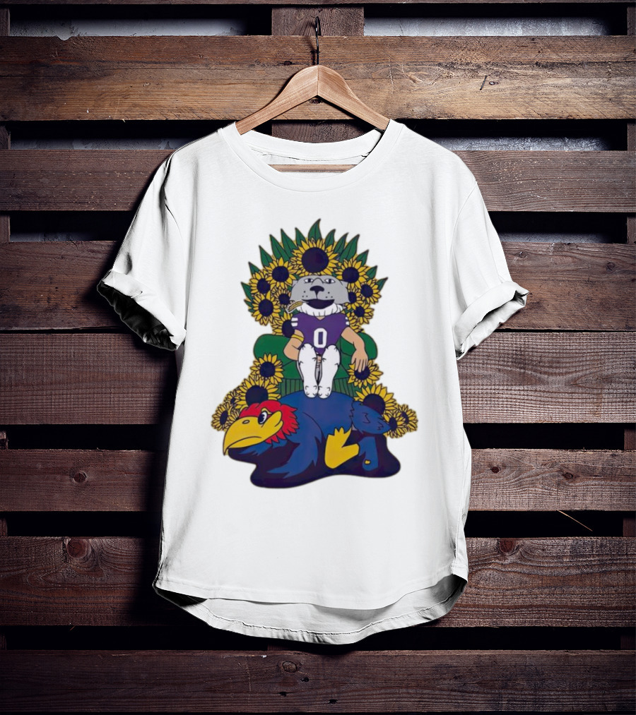 Kansas State Wildcats Mascot Sunflowers Throne With Kansas Jayhawks T-Shirt
