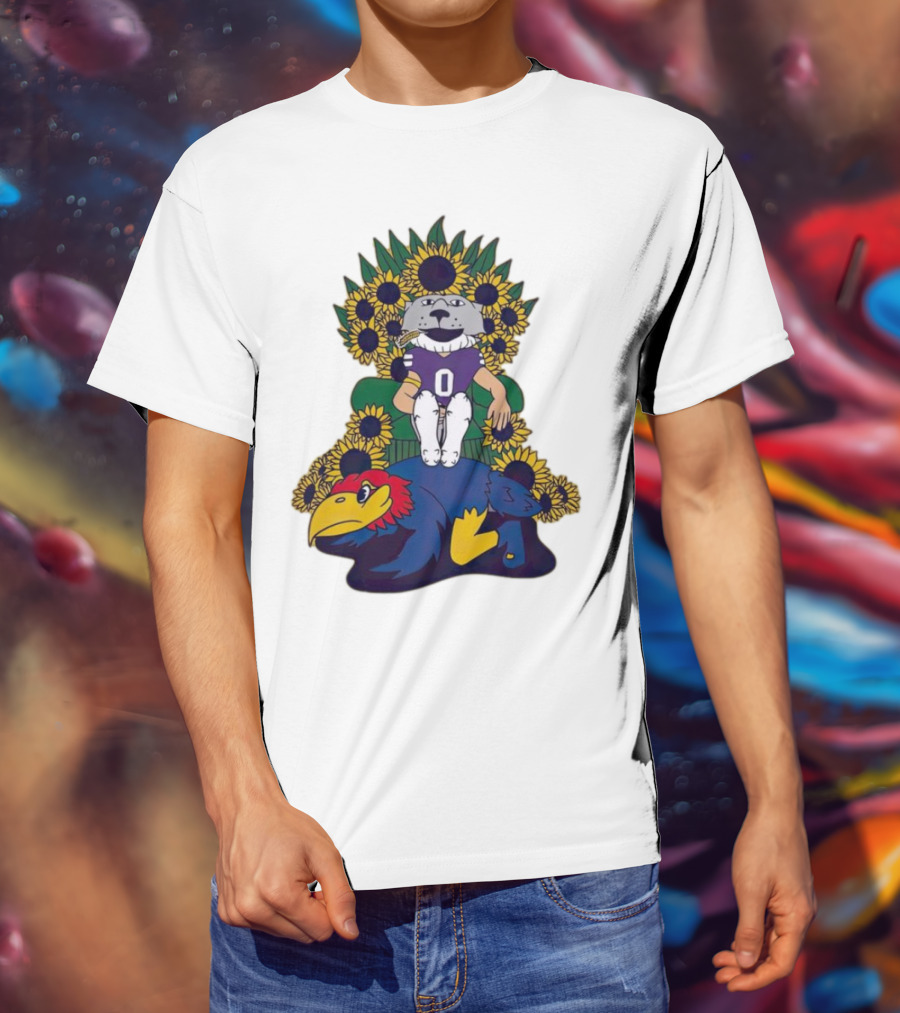 Kansas State Wildcats Mascot Sunflowers Throne With Kansas Jayhawks T-Shirt