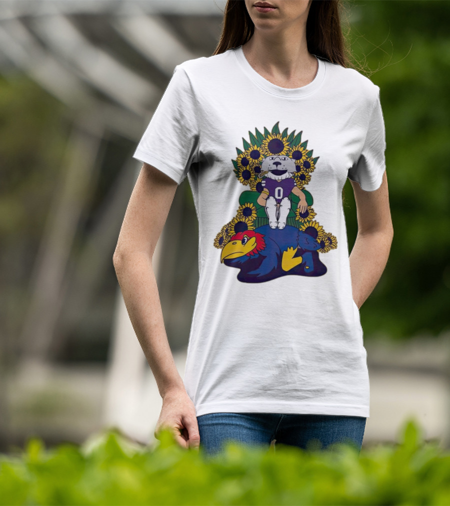 Kansas State Wildcats Mascot Sunflowers Throne With Kansas Jayhawks T-Shirt