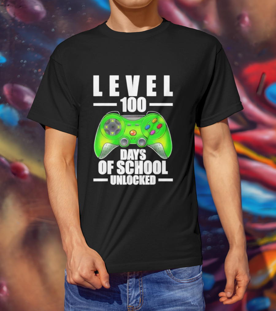 LEVEL 100 DAYS OF SCHOOL UNLOCKED GAMING CONTROLLER T-Shirt
