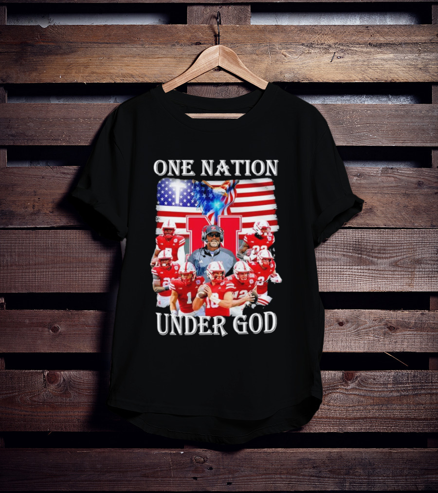 One Nation Under God Nebraska Cornhuskers USA Flag T-Shirt