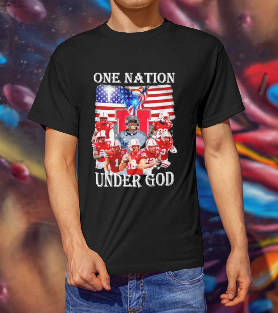 One Nation Under God Nebraska Cornhuskers USA Flag T-Shirt