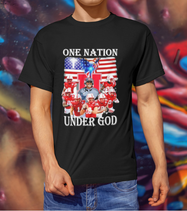 One Nation Under God Nebraska Cornhuskers USA Flag T-Shirt