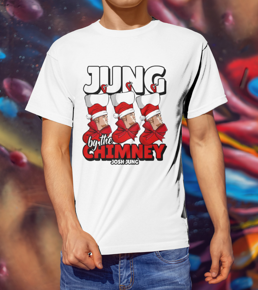 Jung By The Chimney Josh Jung Texas Rangers Santa Hat Bow T-Shirt