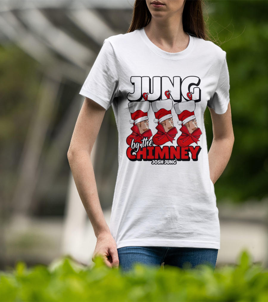 Jung By The Chimney Josh Jung Texas Rangers Santa Hat Bow T-Shirt