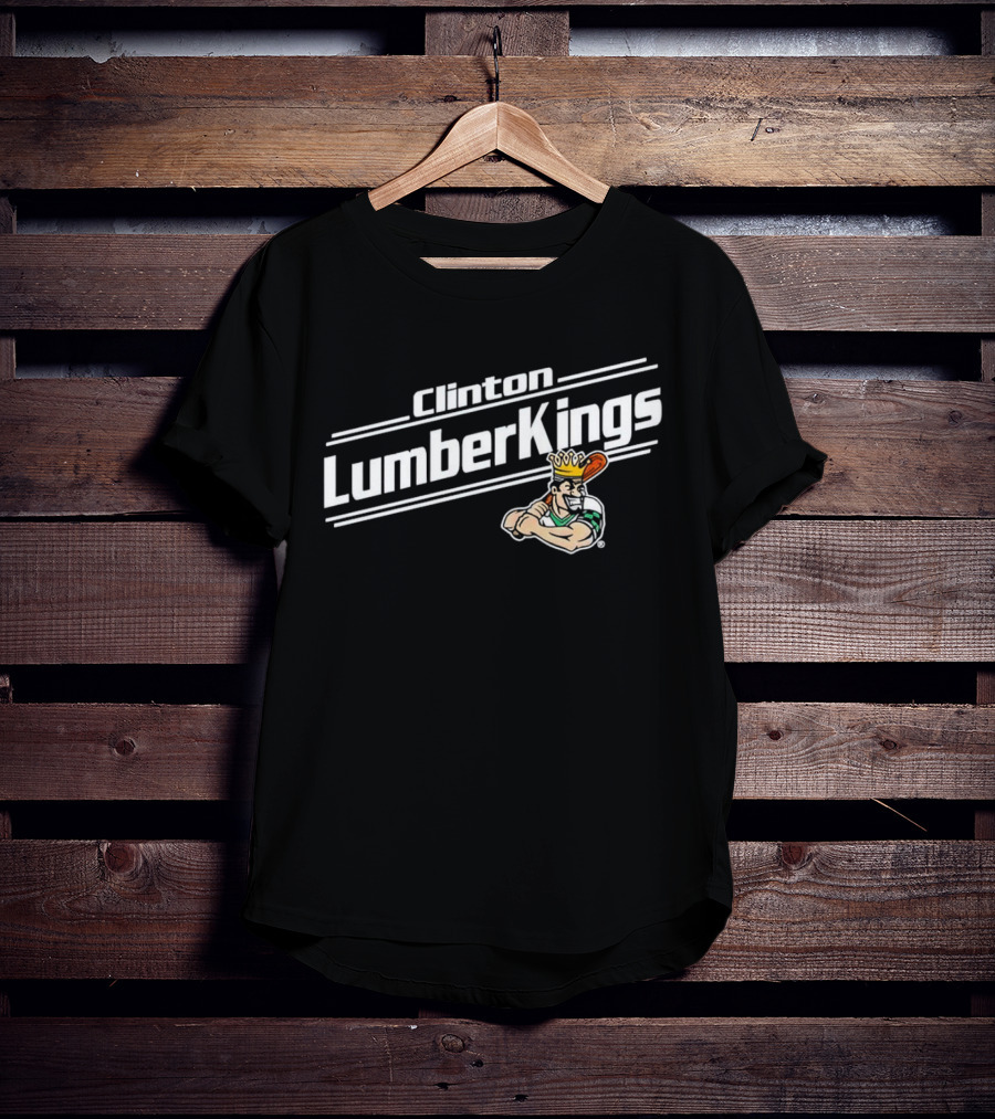 Clinton LumberKings Baseball Team Logo With Lumberjack Holding Bat T-Shirt
