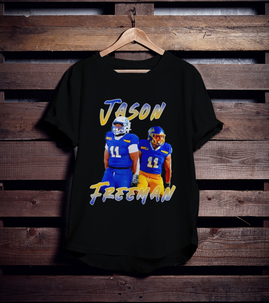 Jason Freeman Football Gameday 11 Blue And Yellow Gear T-Shirt